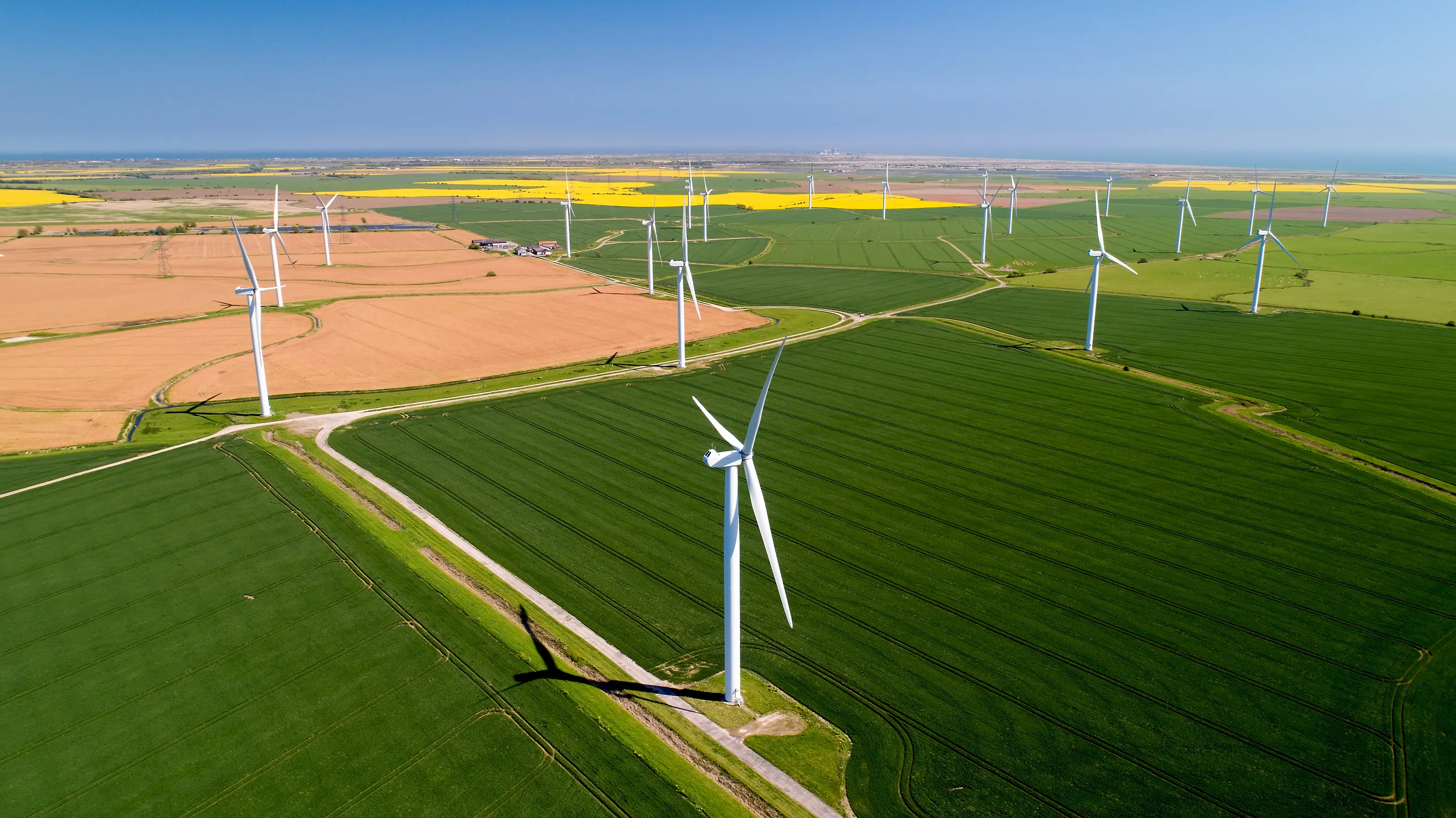 An onshore wind farm in the English countryside