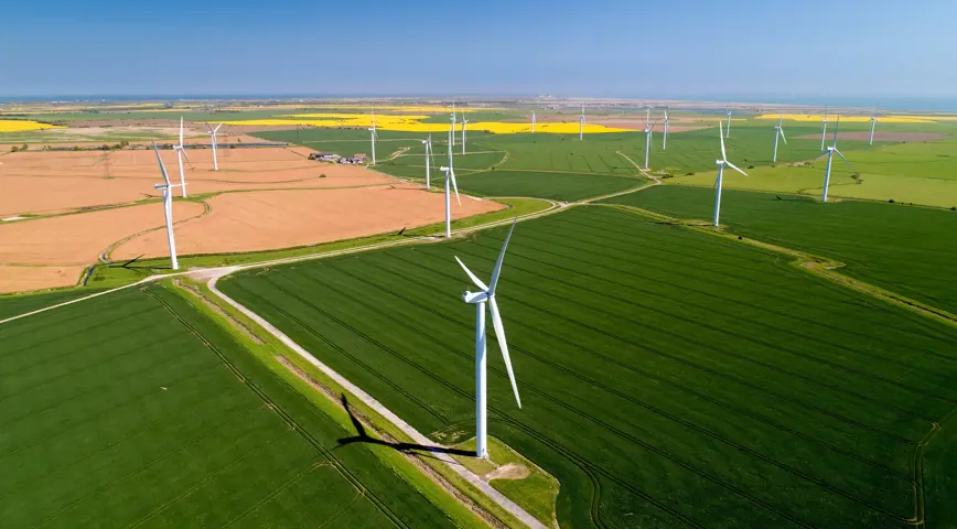 An onshore wind farm in the English countryside