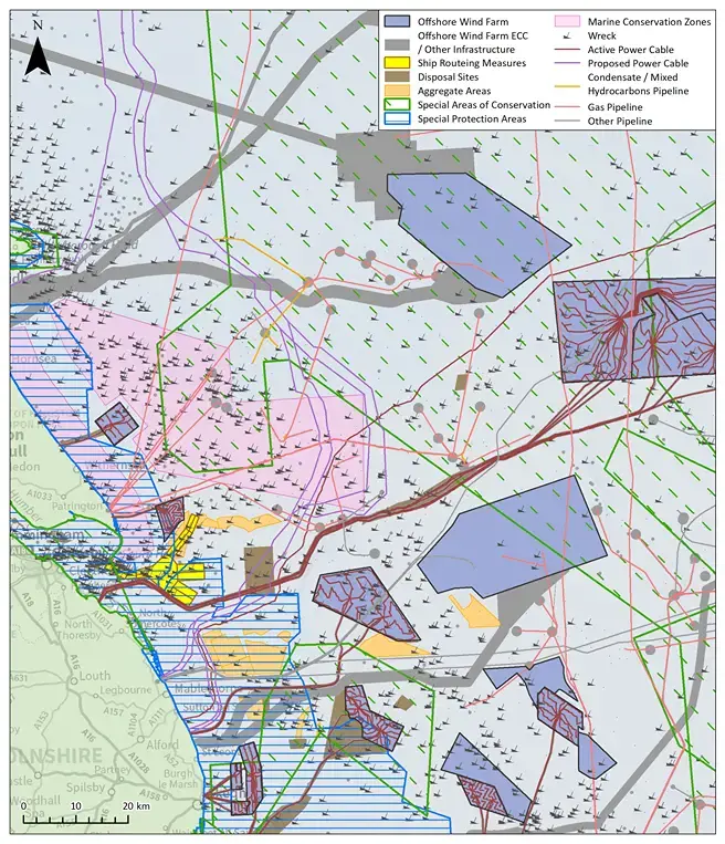 Map showing cable design for an offshore wind project