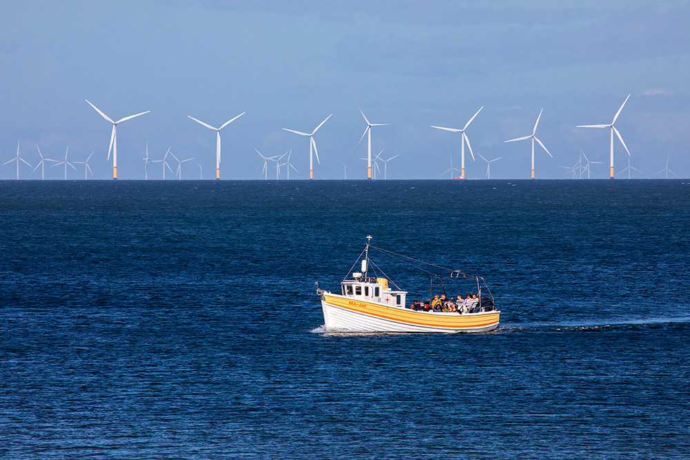 Gwynt Y Mor Offshore Wind Farm With fishing Vessel